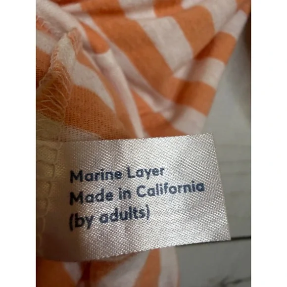 Marine Layer Womens XL Orange White Striped Short Sleeve Pocket Tee Shirt - Picture 4 of 6